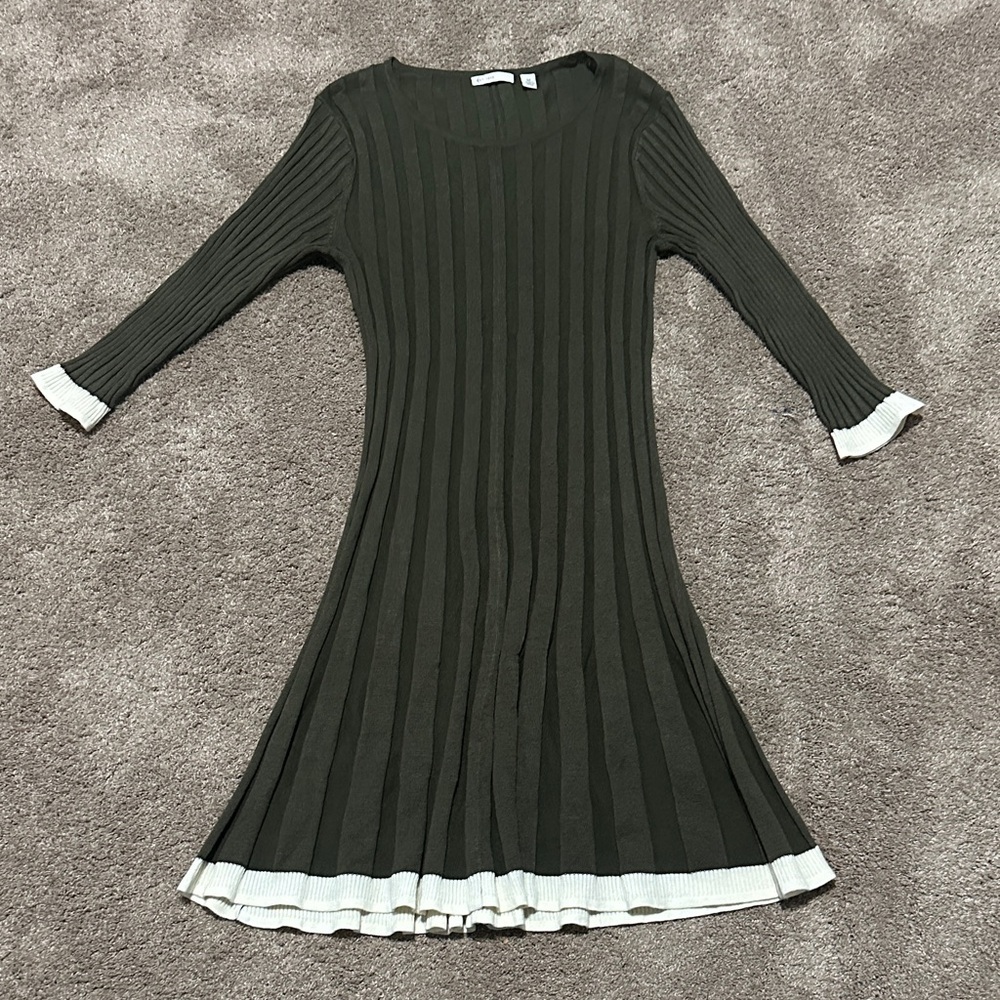 Ribbed Knit Dress with White Trim